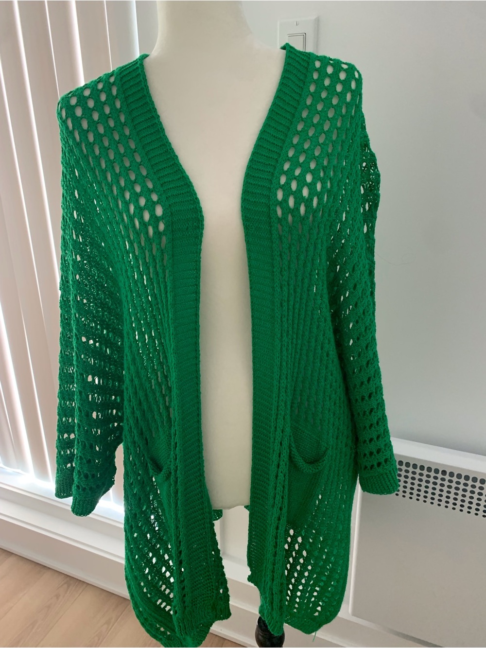 Green Open-Weave Women's Cardigan Sweater